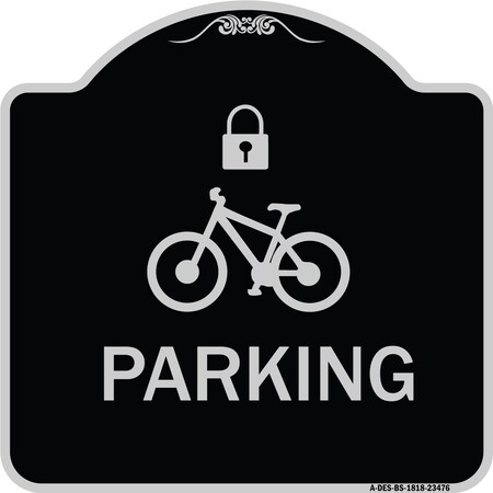 Signmission Parking With Cycle and Lock Symbol Heavy-Gauge Aluminum Architectural Sign, 18" x 18", BS-1818-23476 A-DES-BS-1818-23476